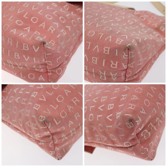 BVLGARI Logo Mania Shoulder Bag Canvas Pink Silver Auth BA3169 - Picture 14 of 16